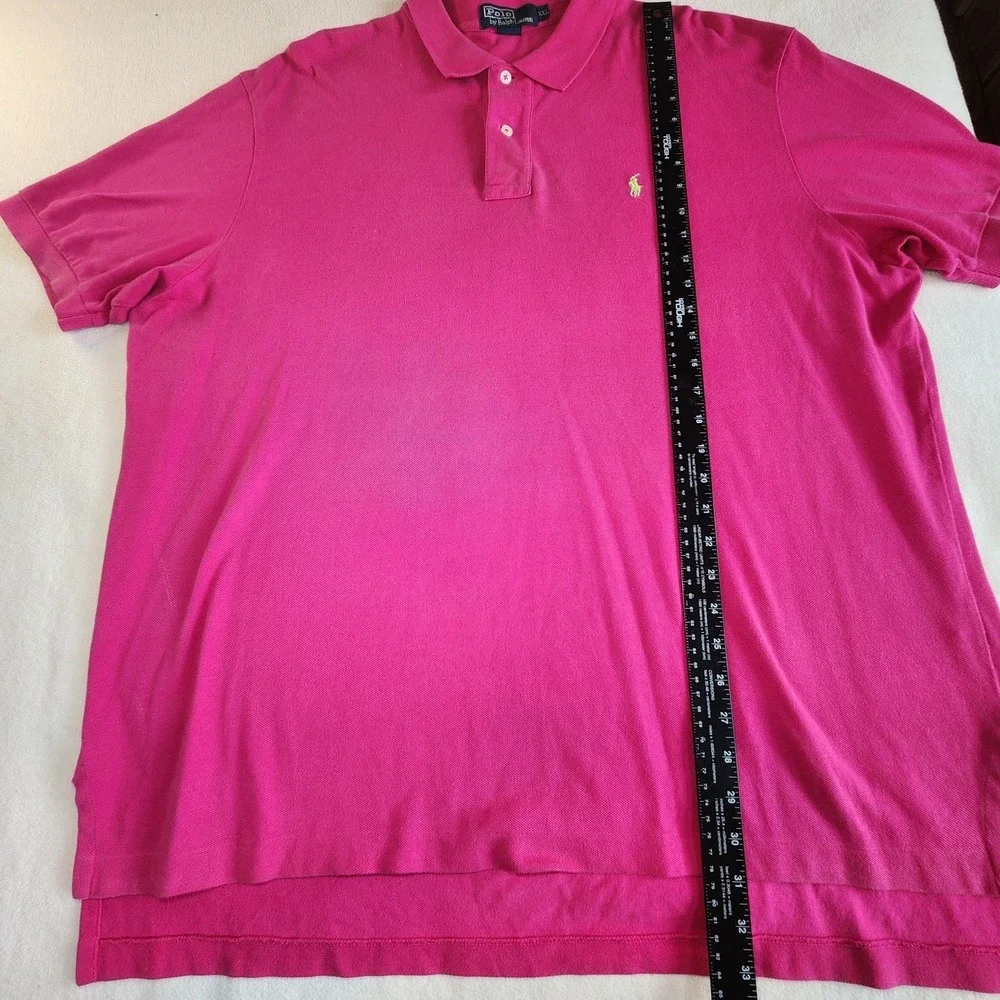 RALPH LAUREN Classic Polo Shirt Mens 2XL‎ Pink Cotton Short Sleeve Yellow Pony